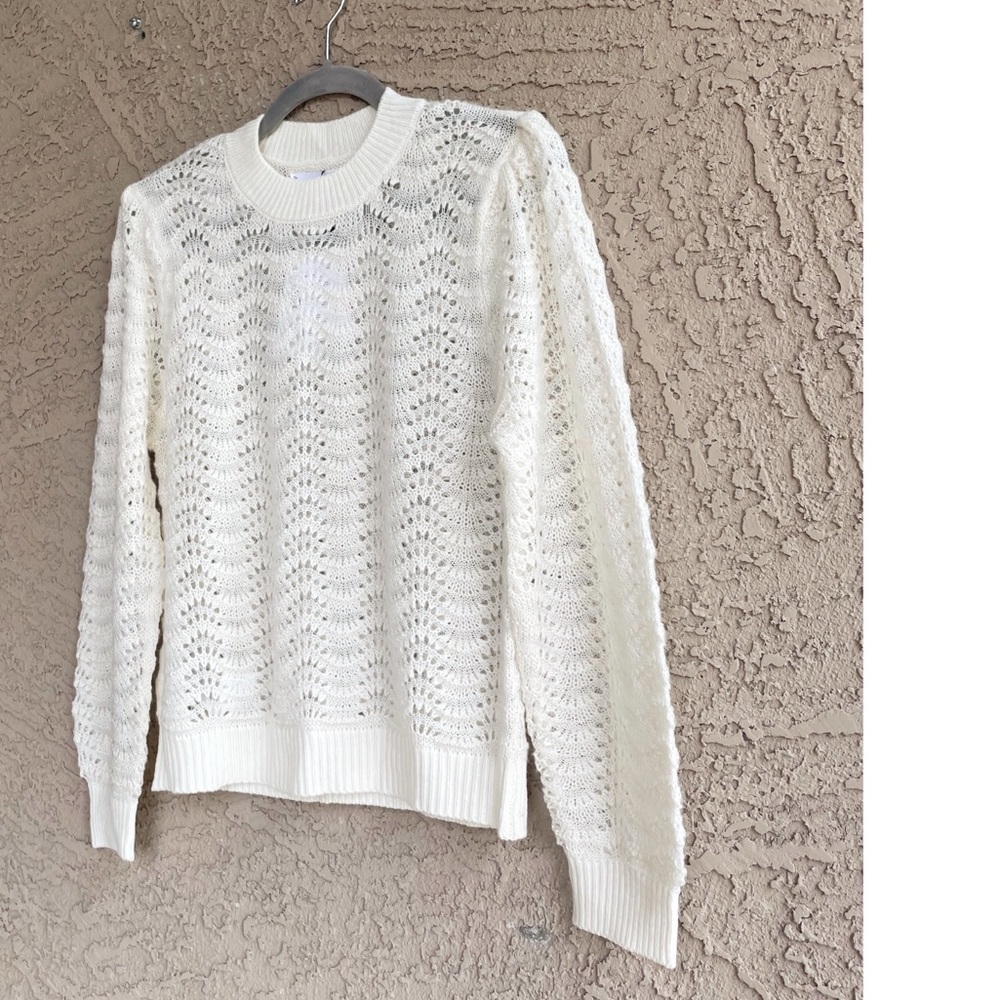 SOLD MANGO NWT Ivory Cream Lightweight Wool Blend Pointelle Pullover Sweater - Picture 6 of 11